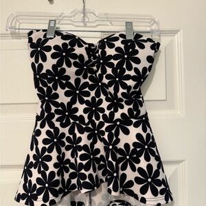 Persaya Blue and White Sleeveless Bustier Peplum Top